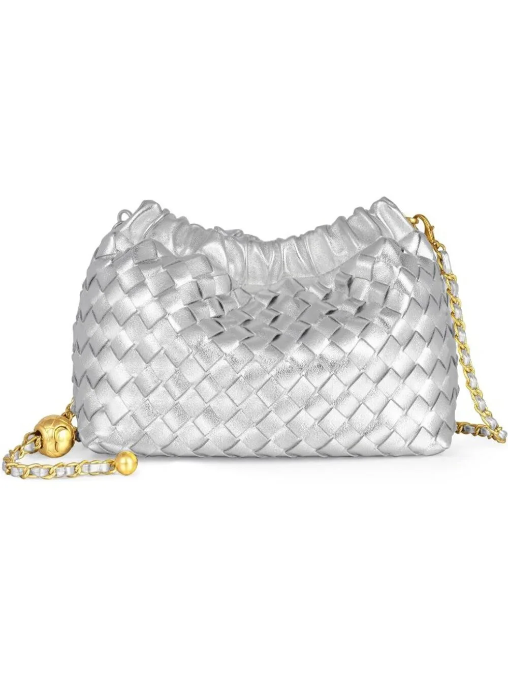 👜 Women's Silver Faux Leather Crossbody Bag Trendy Dumpling Evening Purse